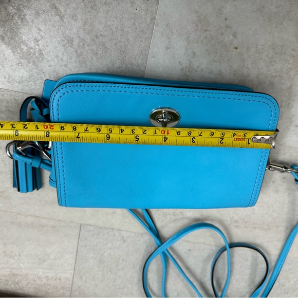 COACH Leather Crossbody Fringe accent bag purse bright blue - Picture 13 of 14